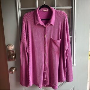 Ribbed Collared Lightweight Shacket Button Up Bright Purple Blumin Apparel Large